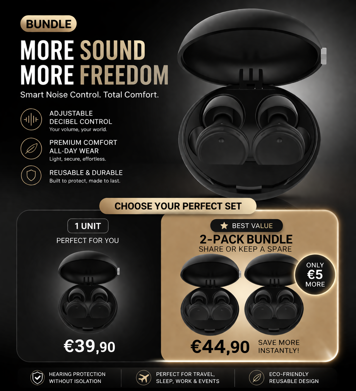 Calmea Relax - ADJUSTABLE NOISE REDUCTION EARBUDS – Premium Reusable Earplugs with Decibel Control